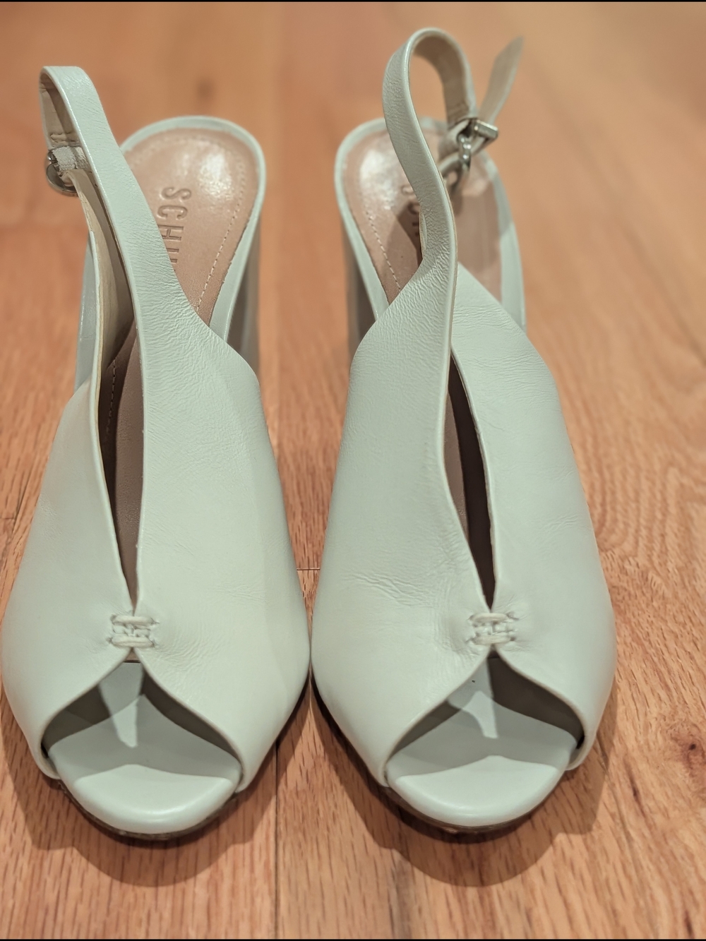 Schutz Women's Soft White Slingback Peep-Toe Heels